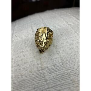 Vintage Golden Stainless Steel Lion Head Ring Men's Size 10 Leo
